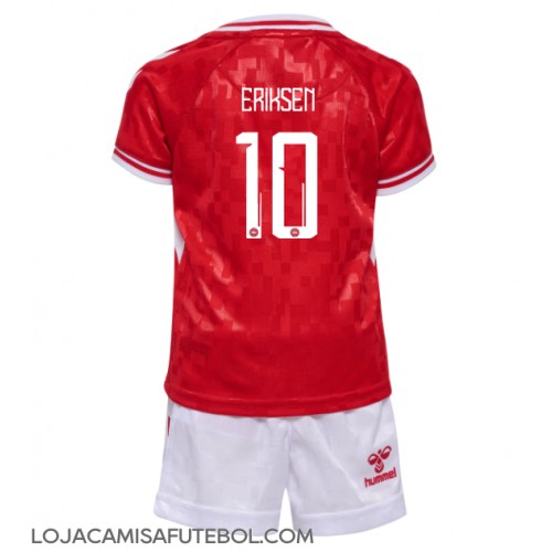 Camisa de Futebol Dinamarca Christian Eriksen #10 Equipamento Principal Infantil Europeu 2024 Manga Curta (+ Calças curtas)